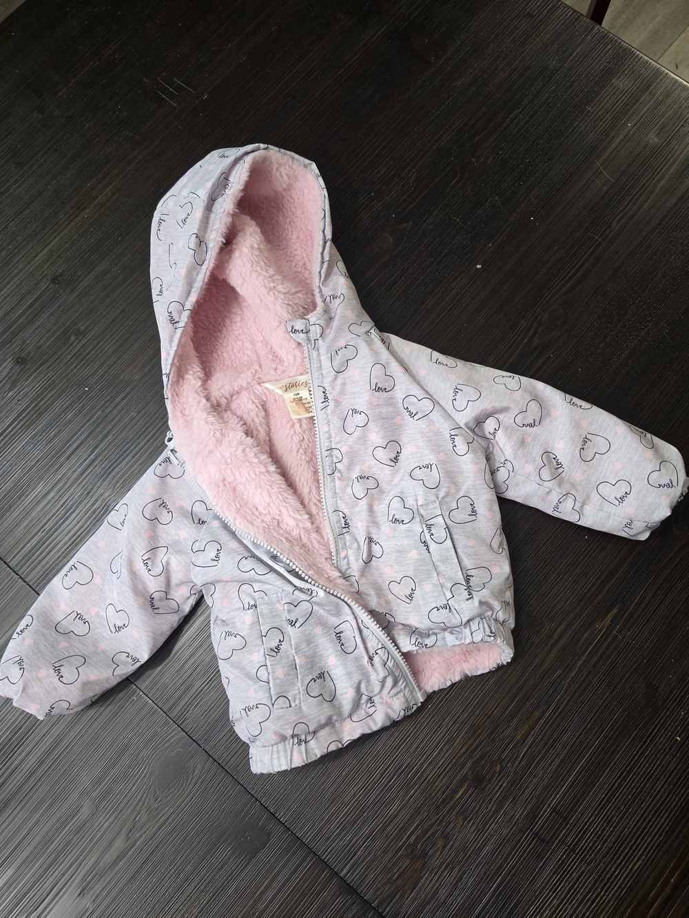 Love Kids Hooded Heart Jacket in Gray and Pink